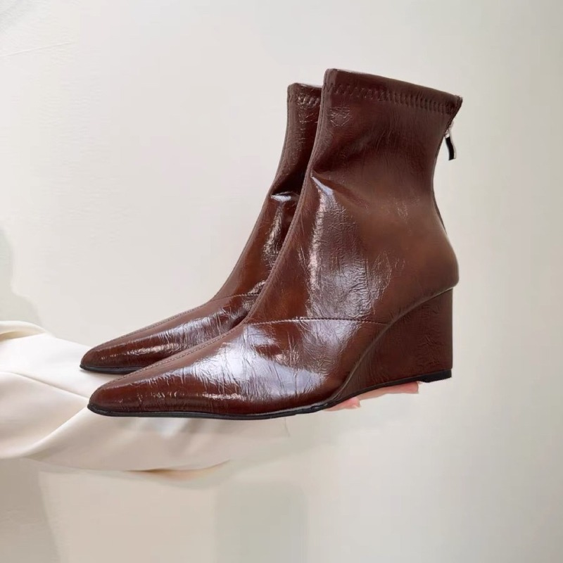 Soft Sole Booties - Wedge Heel Booties Fashion Pointed Toe