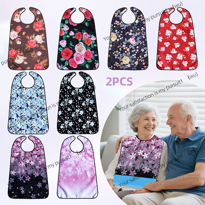 Printed Bibs Pack - 2-Pack Adult Dining Bibs with Crumb