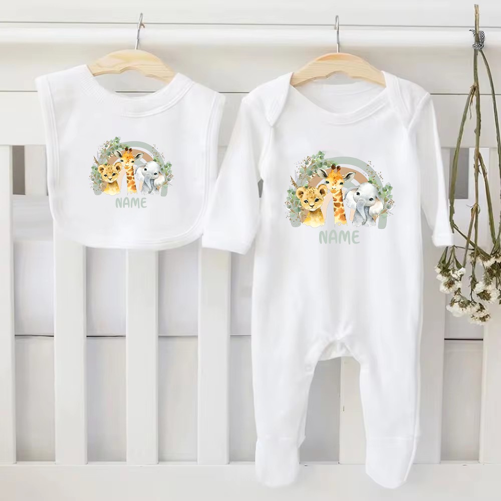 Baby Clothing Name - Personalised Baby Bibs & Rompers 2pcs