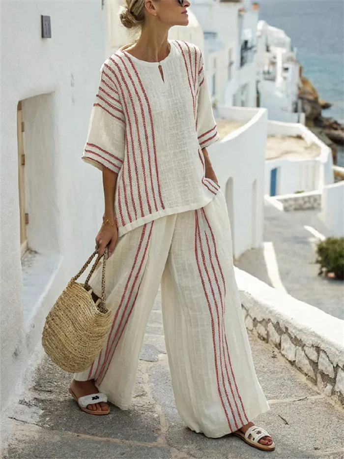 Breathable Casual Set Striped  - Summer Short Set recension och pris