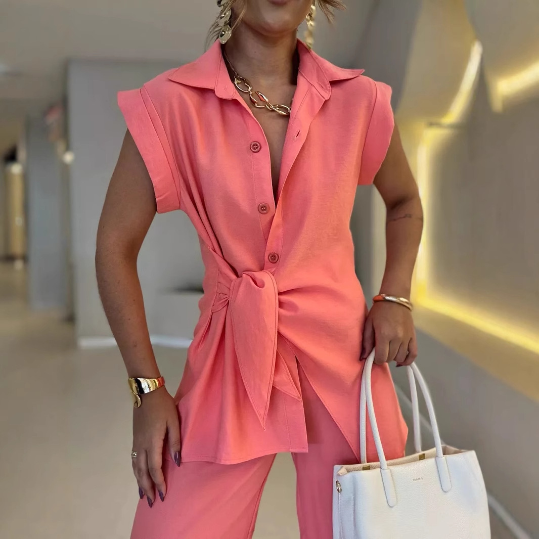 Women Tie Waist Short Sleeve T - Summer Short Set recension och pris